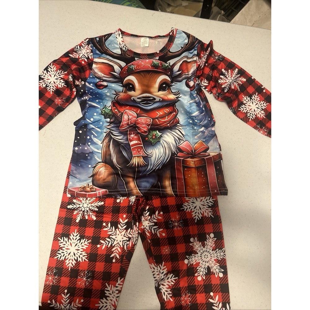 Children's Christmas Reindeer Pajama Set 5/6 Years Unisex Red